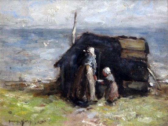 Robert Gemmell Hutchison (1855–1936) Mother and child beside a hut 5 x 6.5in.